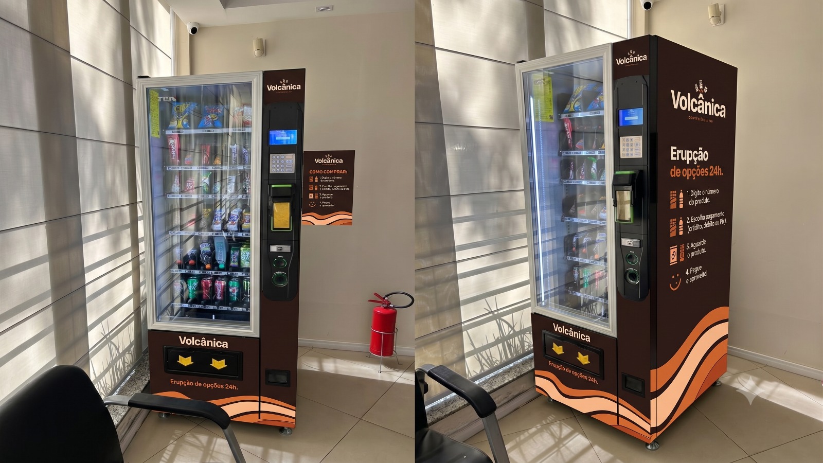 Máquina Volcânica instalada em ambiente real, com a estampa da marca